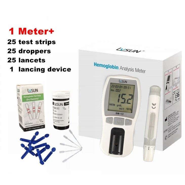 LYSUN Cheap Hemoglobin HB Meter HCT Analyzer BHM-102 With 25pcs Test Strip