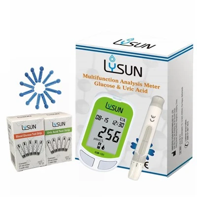 Lysun fácil de usar multifunción 2 en 1 suministro de fábrica de analizador de glucosa en sangre de ácido úrico